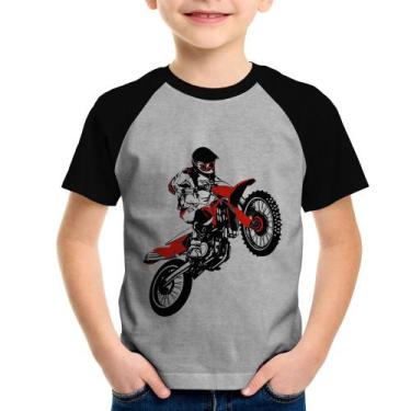Imagem de Camiseta Raglan Infantil Motocross Jump Vermelha - Foca na Moda, Cinza