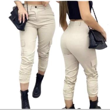 Imagem de Calça Jogger Cargo Sarja Feminina Com Bolso Tendência - Natalia Store,