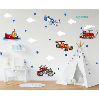 Imagem de adesivo de parede carros avião trem decoração infantil - Senhorita Dec