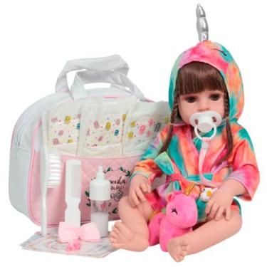 Imagem de Boneca Reborn Realista Saída de Banho Unicórnio Kit Completo - Cegonha