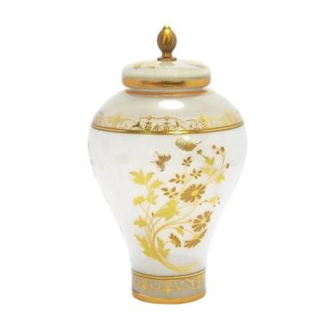 Imagem de Potiche Maior Cristal Branco Florais Prensado a Ouro Luxo - LUXdécor