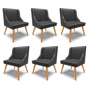 Imagem de Kit 6 Cadeiras Decorativas Sala de Jantar Pés Palito de Madeira Firenz