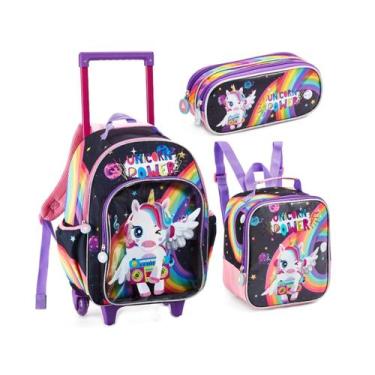Imagem de Kit Mochila + Lancheira e Estojo Feminino Unicórnio Power - Denlex