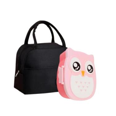 Imagem de Conjunto Volta Às Aulas Mala Térmica + Lancheira Coruja Infantil Rosa 