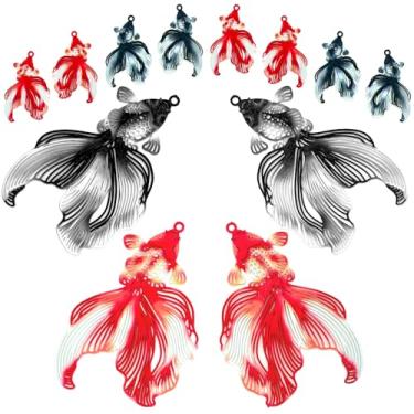 Imagem de COLIGREE Pingentes de filigrana de peixe dourado vazados multicoloridos para brincos faça você mesmo, colares, marcadores, decoração de embalagem, decoração, Aço inoxidável, Sem Pedra Preciosa