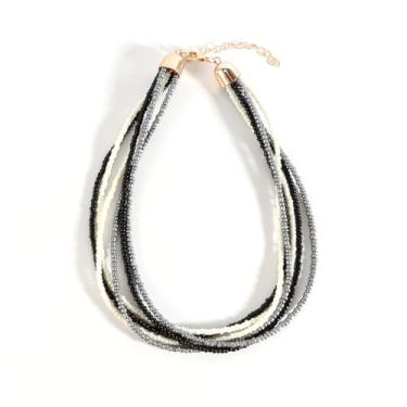 Imagem de SCRDPRAD Gargantilha colorida de várias camadas com contas de sementes para mulheres, boêmia, feita à mão, pedra de cristal, colar havaiano, aniversário, verão, praia, joias para presente, Aço