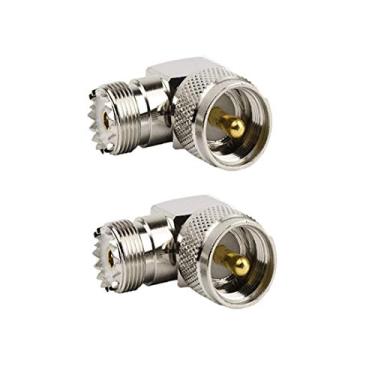 Imagem de Conector QMseller 2 unidades, adaptador coaxial UHF macho PL259 para fêmea SO239 RF, conector de ângulo direito UHF 90°, conector fêmea para macho tipo F para antena de rádio CB, dispositivos LAN sem fio, cabo coaxial