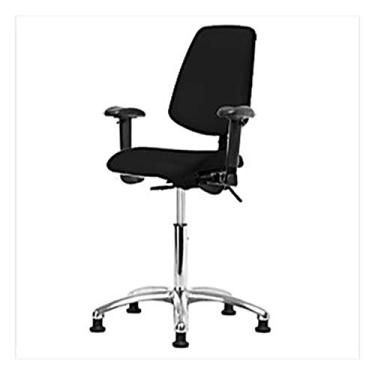 Imagem de Thomas 1163T30 Cadeira de vinil ESD de altura média com encosto médio, base cromada, com inclinação, braços ajustáveis, sem anel de pé, deslizantes ESD, preta