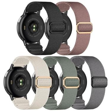 Imagem de Kollody Pacote com 5 pulseiras de relógio de nylon elástico compatíveis com Garmin Vivoactive 5/6/Forerunner 55/165, pulseiras esportivas ajustáveis de tecido elástico macio de 20 mm para Garmin Venu