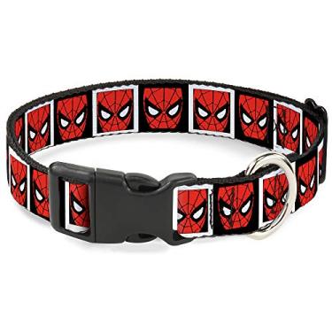 Imagem de Buckle-Down Coleira de cachorro com clipe de plástico e rosto de Homem-Aranha preto e branco blocos de 15 a 23 cm de largura, multicolorido, PC-WSPD021-NS
