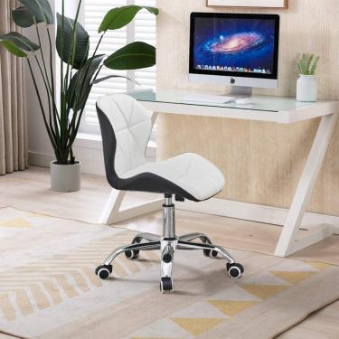 Imagem de Cadeira giratória ergonômica para escritório com almofada macia, cadeira para jogos de 2 unidades com altura ajustável e rodas para móveis de escritório doméstico, branca e preta, branca e p