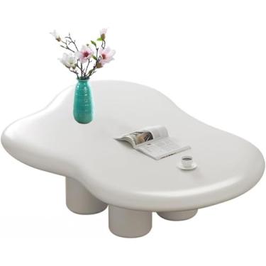 Imagem de Mesa de centro nuvem com design irregular - mesa de canto moderna para sala de estar, mesa lateral e mesa de coquetel - peça de mobiliário simples e elegante, branca, 100 x 69 x 30 cm