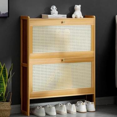Imagem de Armário de armazenamento de sapatos de bambu, armazenamento de sapatos de entrada, organizador de sapateira sem rattan para corredor, armazém, quarto, com 2, 3 prateleiras de armazenamento flip, uma