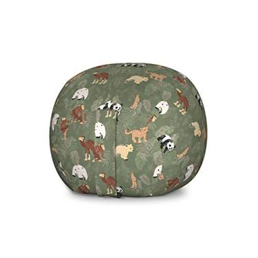 Imagem de Ambesonne Cadeira de brinquedo para amantes de cães, cadeira, pequeno corgi pulando corrida e em pé desenho animado fundo de coração, organizador de animais de pelúcia saco lavável para crianças Large Size Verde