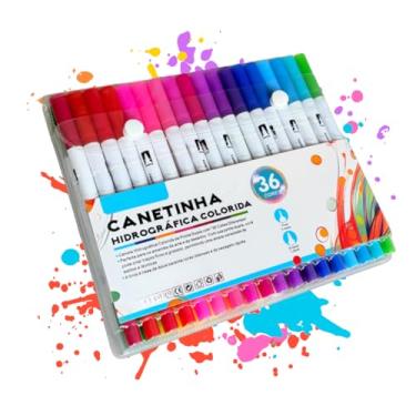 Imagem de Canetinha Ponta Dupla para Colorir Kit Estojo de Canetas Escolar Marcador Coloridas Permanente Duas Pontas Desenho Ponta Fina (36 CORES)