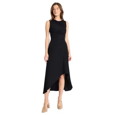 Imagem de Maggy London Vestido feminino midi sem mangas - corpete drapeado, bainha alta-baixa, silhueta elegante evasê, Preto, 34