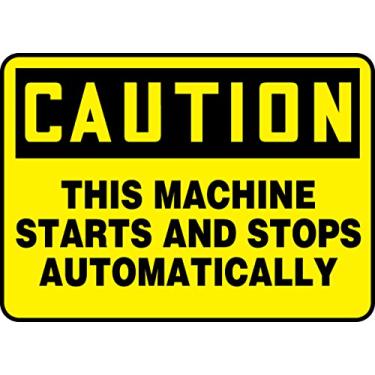 Imagem de Accuform MEQM721XT Placa Legend "Caution This Machine Starts and Stops Automatically", 25,4 cm de altura, 35,5 cm de largura, 25,4 cm de comprimento, 0,2 cm de espessura, Dura-Plástico, preto sobre