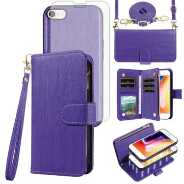Imagem de Capa de celular para iPhone 7/8/SE 2020/2022 carteira com zíper com protetor de tela e suporte para cartão iPhone7 iPhone8 7s 8s i SE2020 SE2022 2/2nd/3/3ª geração SE2 SE3 7SE 8SE 8SE feminino roxo