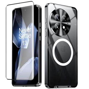 Imagem de QUIETIP Capa compatível com OnePlus 13 com protetor de tela, compatível com capas MagSafe com moldura de metal + capa de proteção magnética traseira fosca de policarbonato, preta