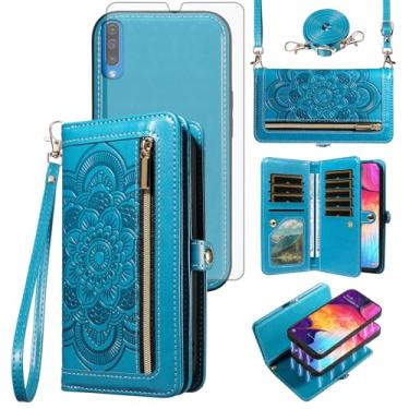 Imagem de Asuwish Capa de celular para Samsung Galaxy A50 A50S A30S A30S Carteira destacável com protetor de tela de vidro temperado alça transversal porta-cartões de flores A 50 50S 30S S50 50A SM A505G