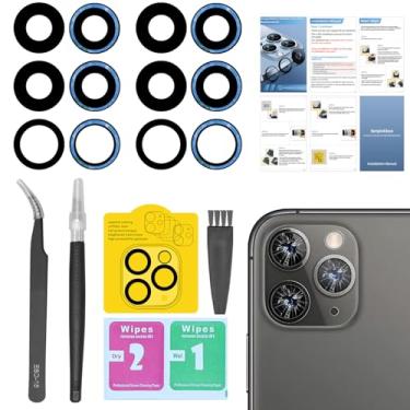 Imagem de Senpinkboo Pacote com 2 lentes traseiras para câmera traseira para iPhone 11 Pro/iPhone 11 Pro Max com adesivo pré-instalado, inclui conjunto de ferramentas de reparo + manual de instalação + protetor