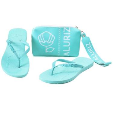 Imagem de Kit Chinelo e Bolsa de Mão Necessaire Aluriz, Verde água, 37/38