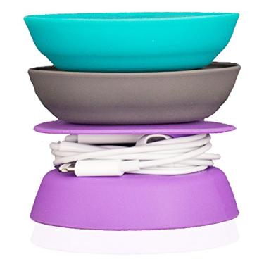 Imagem de Budley - Capa de fone de ouvido/fone de ouvido sem emaranhamento, sistema de armazenamento compacto, silicone (azul-petróleo/cinza/roxo, conjunto de 3)