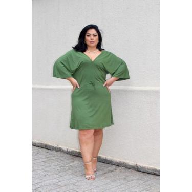 Imagem de Vestido midi Plus size malha fria moda feminina saída de praia manga f