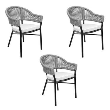 Imagem de Kit 3 Cadeiras Caraíva Base Preta Chumbo - Rivatti