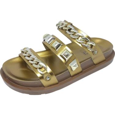 Imagem de Chinelo Flat Feminina Tratorado Tiras Pedraria Cacci Moderno