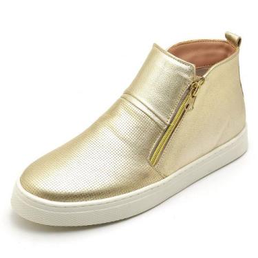 Imagem de Tênis feminino Pierrô slip on couro legítimo cano alto cor dourado, 35