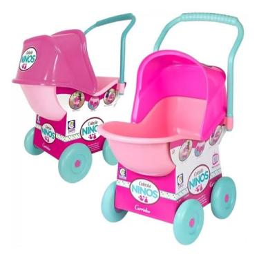 Imagem de Carrinho de Boneca 64cm Infantil Ninos Reborn Com Capota Regulável para Passeio Baby