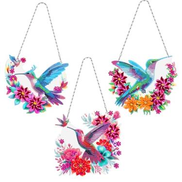 Imagem de MaiYiYi Kit de pintura com pingente de arte de diamante para pendurar, 3 peças, pássaro colorido, gema de cristal, conjunto de pintura de pássaros, ornamentos de pintura de diamante para decoração de