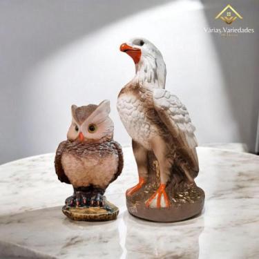 Imagem de Kit 2 Peças Estátua Águia Gavião e Coruja Espanta Pombos Gesso 36 Cm -