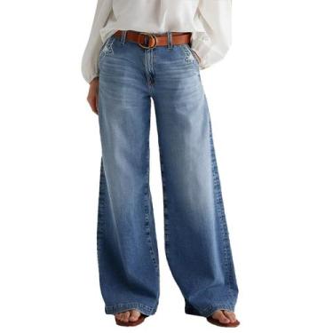 Imagem de Jeans de perna larga, flamingals, cintura média, ponto folgado, femini