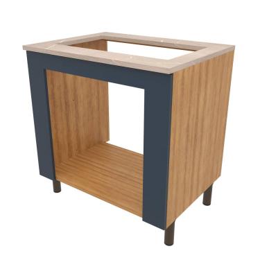 Imagem de Balcão Bartira Cristal em MDP para Forno e Cooktop 5 Bocas, 80cm de largura - Lâmina de Mel/Azul Royal 