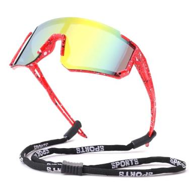 Imagem de LIU·WEN Óculos de sol de beisebol juvenil com alça para meninos e meninas de 4 a 12 anos - Óculos de sol leves para ciclismo infantil, Espelho A1 vermelho/laranja, M