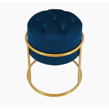 Imagem de Puff Banqueta Estofado Decorativo Base De Ferro Capitonê Suede Azul Marinho Eli Móveis E Decoração