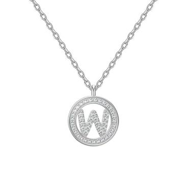 Imagem de EUSJ Colar feminino com inicial de prata 925, banhado a ouro branco 14K, redondo, alfabeto, com pingente de letra com zircônia cúbica, comprimento de corrente de 45,7 cm + 5 cm, presente para mulheres