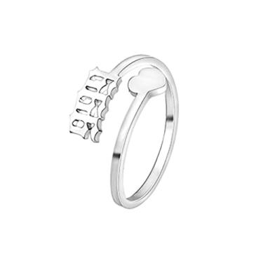 Imagem de COLORFUL BLING Anel delicado de ouro/prata amor coração anjo da sorte anel ajustável aliança de casamento aniversário anéis de compromisso para mulheres amizade bonito numerologia joias, Metal,