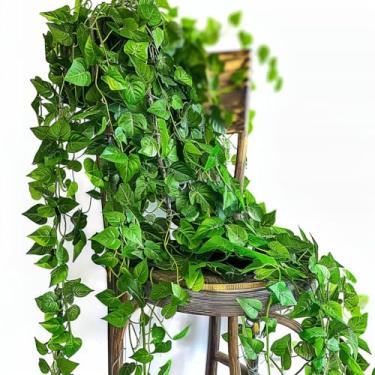 Imagem de Pacote com 12 plantas de folha de hera artificial, folhas de videira verde, guirlanda de hera artificial para casa, cozinha, escritório, quarto, festa de casamento, jardim, decoração de parede