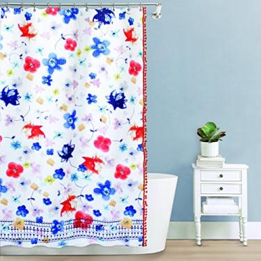 Imagem de Splash Home Cortina de chuveiro de poliéster, cortinas de tecido Vita, para banheiro e banheira, pano leve lavável e resistente à água, 187 cm L x 183 cm A - azul/vermelho
