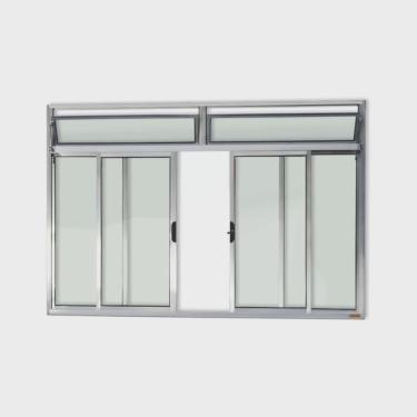 Imagem de Janela de Aluminio de Correr com Bandeira 100x200cm 4 Folhas com Vidro Liso Plus Brimak