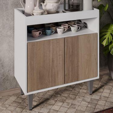 Imagem de Aparador Cantinho Do Café E Painel 2 Prateleiras Flora M24 Branco/freijó - Mpozenato
