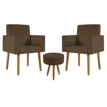 Imagem de Kit 2 Poltronas Decorativa Consultorio Nina Com Puff Balaqui Cor: marrom Marrom