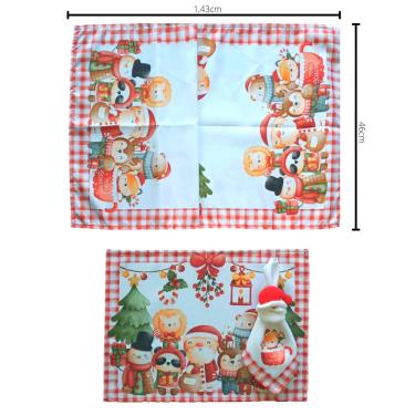 Imagem de Kit Mesa Posta Natal 4 Peças Jogo Americano Trilhos de Mesa Papai Noel com Crianças Para 6 ou 8 Lugares