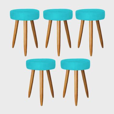 Imagem de Kit 05 Banqueta Alta Julia 50cm Bar Cozinha Balcão Bistrô Pé Palito Caramelo Suede Azul Turquesa - Ahz Móveis