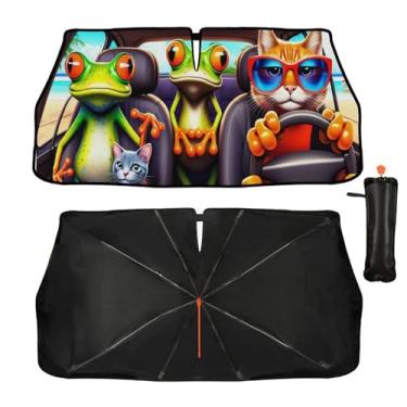 Imagem de Guarda-sol de carro de gato e sapo, guarda-sol dobrável, guarda-sol para carro, guarda-sol, raios UV, calor, viseira de sol, pára-brisa frontal universal, guarda-chuvas para caminhões SUV