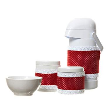Imagem de Potinho de Mel Potes Garrafa E Molhadeira Com Capa Quarto Bebê Menina Conjunto 4 Peças Vermelho