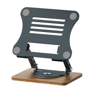 Imagem de Suporte para laptop Laptop Stand with Wooden Base, 360° Rotation Foldable Portable Notebook Riser Bracket Elevador para laptop(Gray)